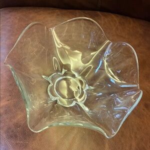 Vintage Duncan & Miller glass ruffle bowl, 11”